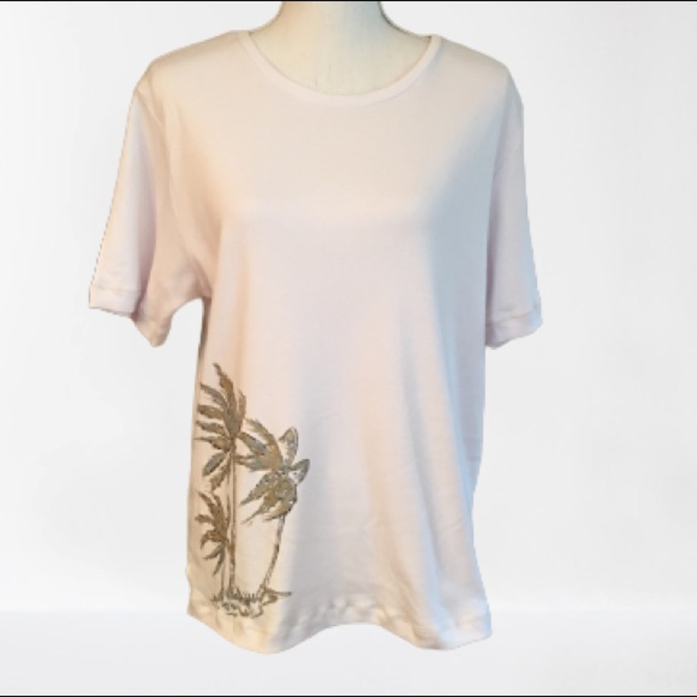 Vintage tshirt white, hand painted palm trees sz L